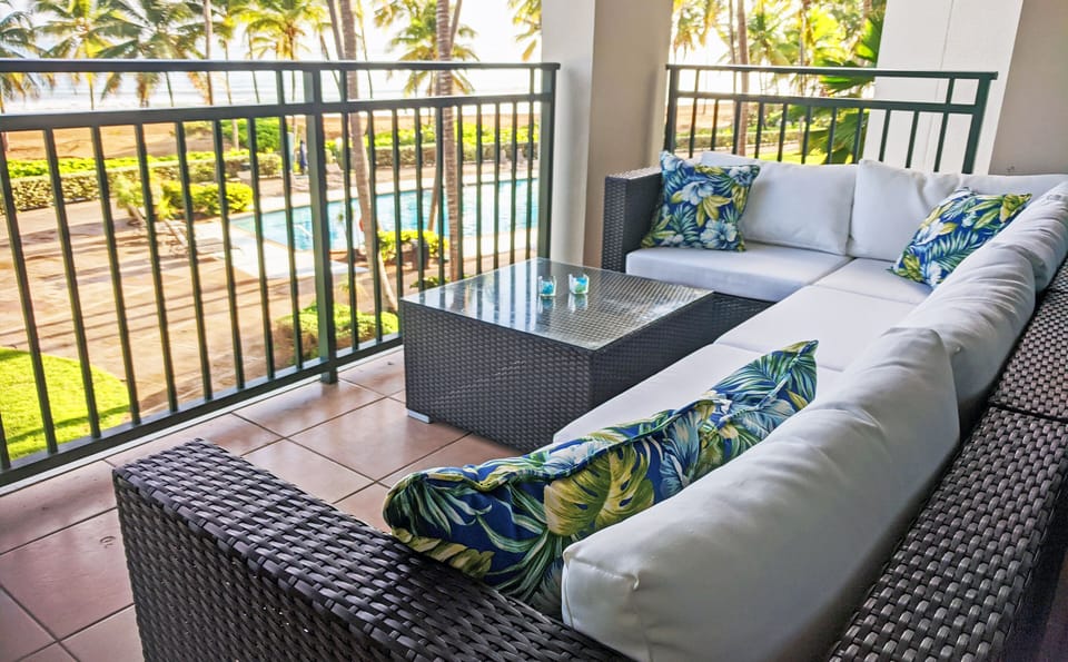 Relax on the new patio furniture on the balcony.