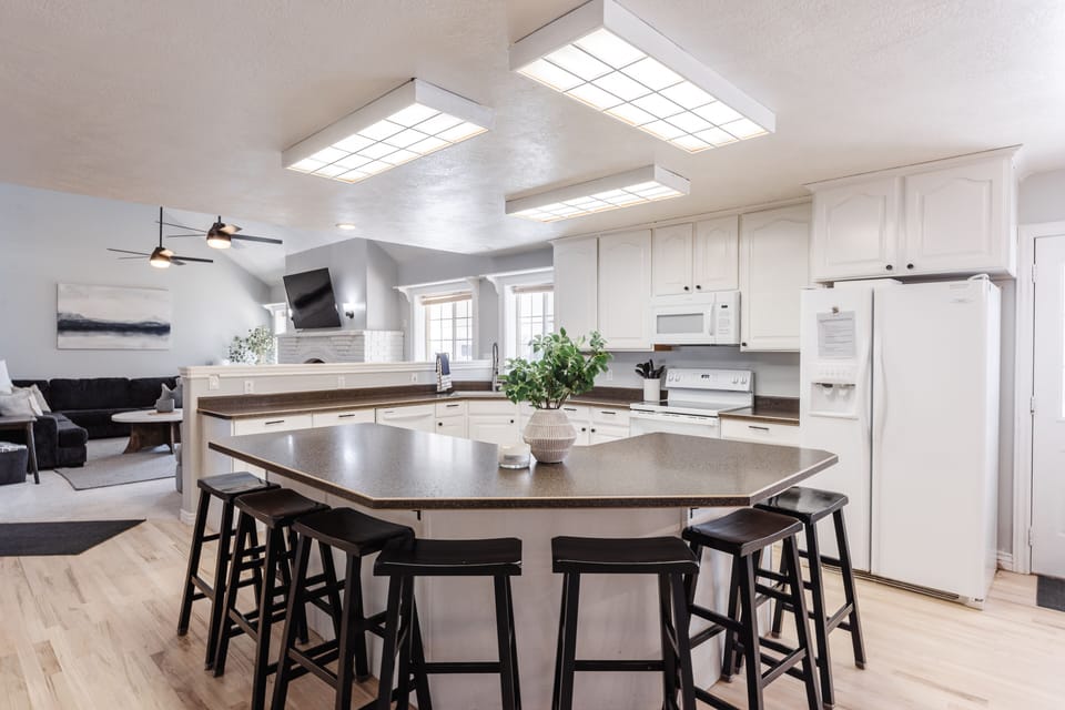 The kitchen is fully equipped with everything you could need to host any meal