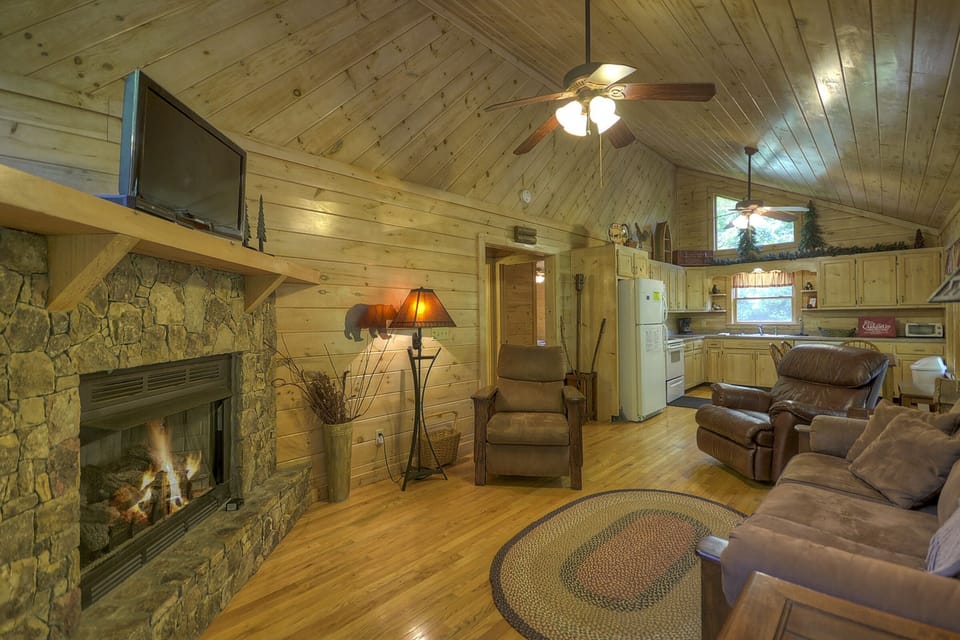Main level Living room with seasonal gas logs and flat screen TV