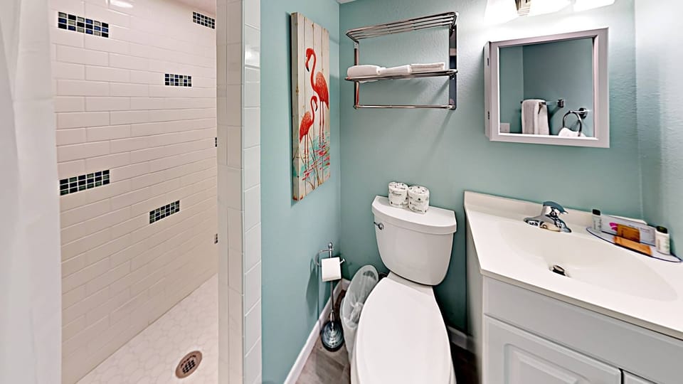 Lower Level, Shared Bathroom, Shower and Single Vanity