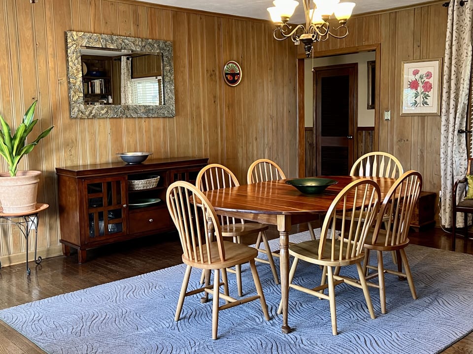 Dining room is large and welcoming with space for an additional table
