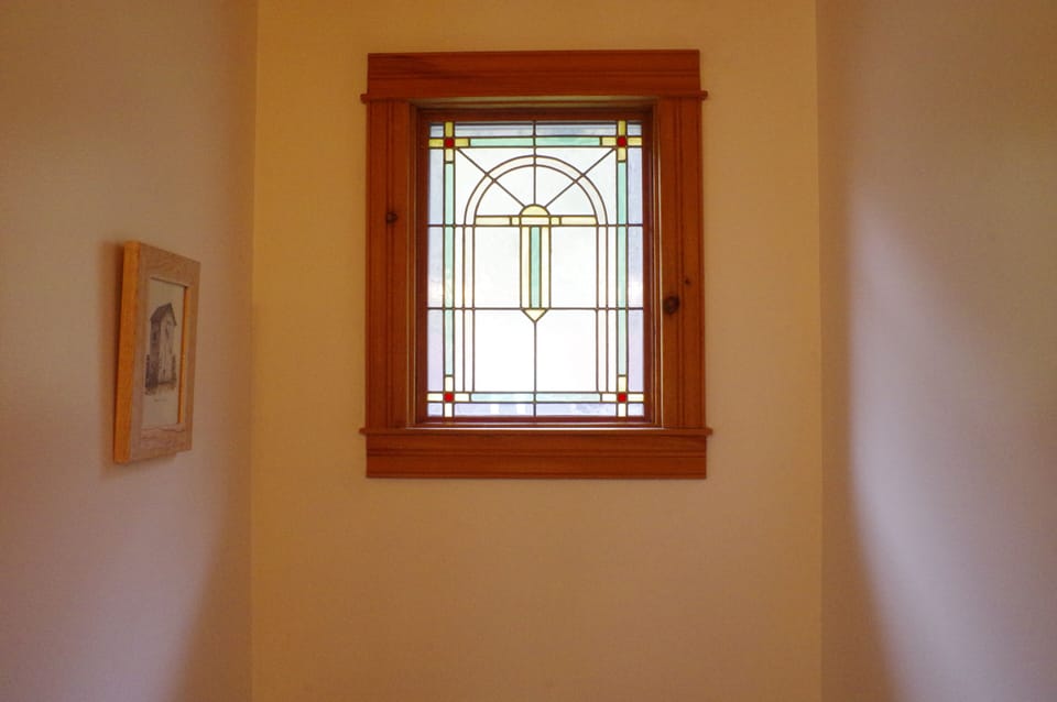 David's window art in upstairs bathroom.