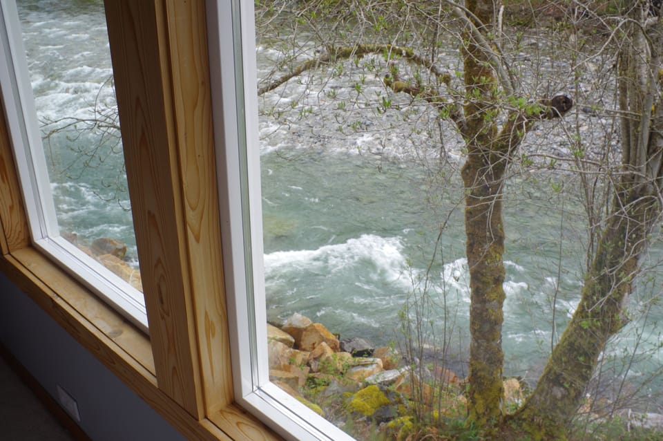 Looking down at river from upstairs bedroom.