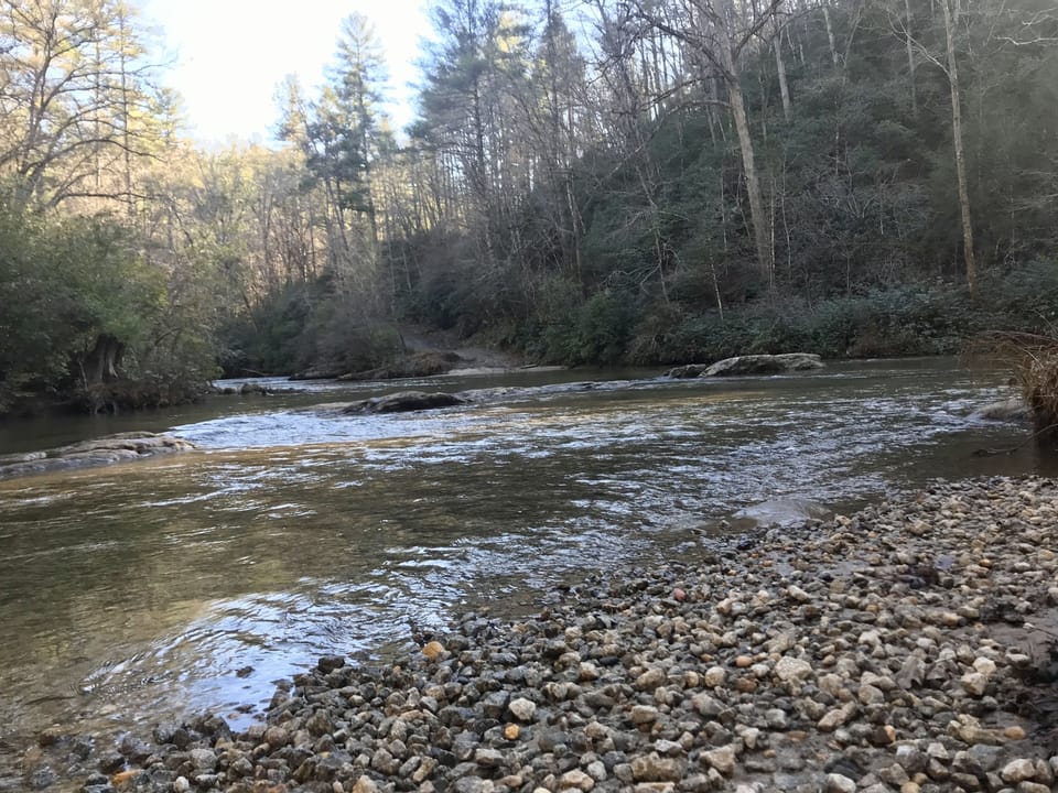 Warwoman Creeks spills into Chatooga River, great swimming hole & trout fishing 