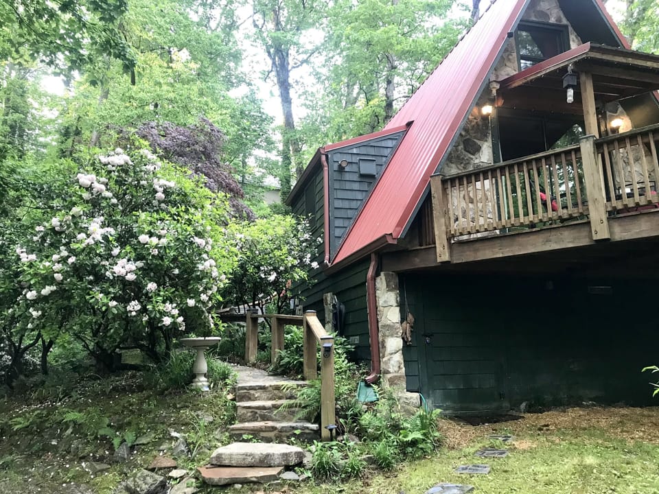 Charming Aframe feels like you are out in the woods, yet close to town