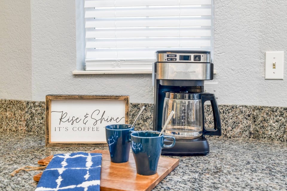 Enjoy a cup of coffee before heading out for a day of fun at the beach!