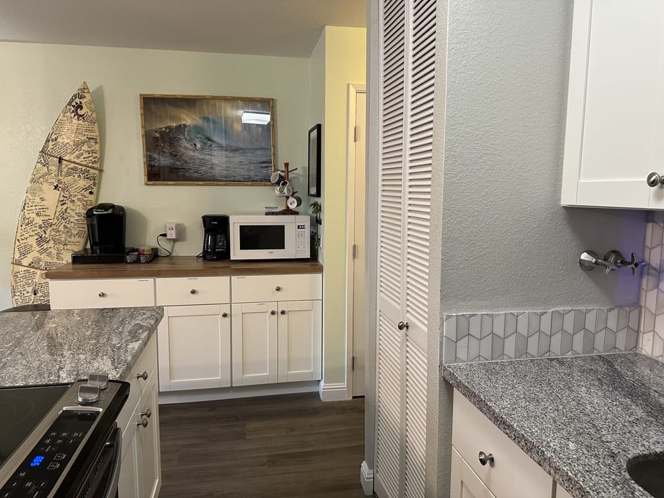View from kitchen to coffee station