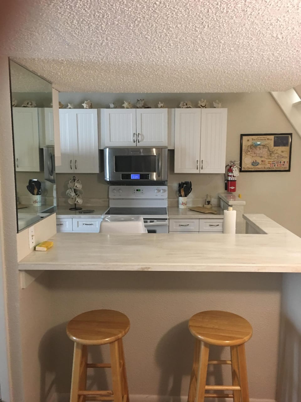 kitchen with counter and stools