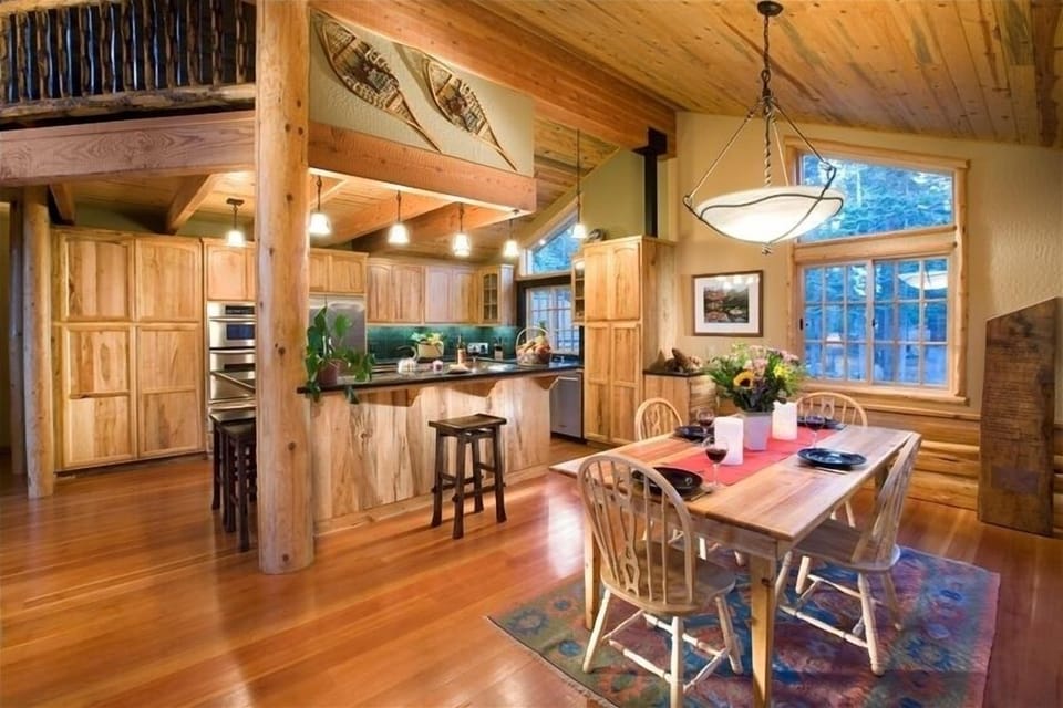 The Great Room Kitchen & Dining areas, with Hand-made Pine Dining Room Table