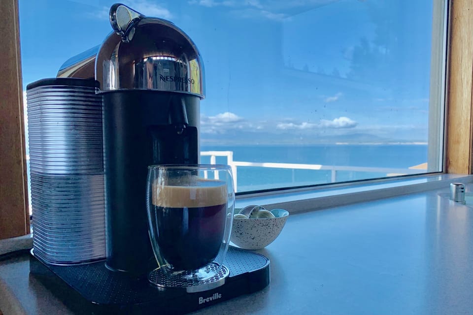 Enjoy espressos using the Nespresso Vertuo Coffee machine or French Press.