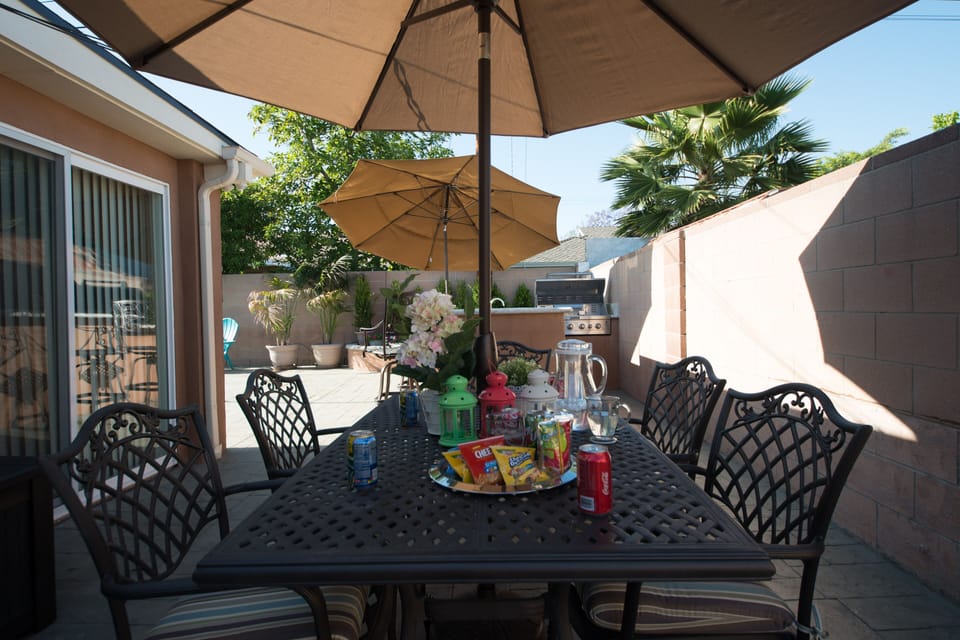 Outdoor patio set with new BBQ grill and side burner!