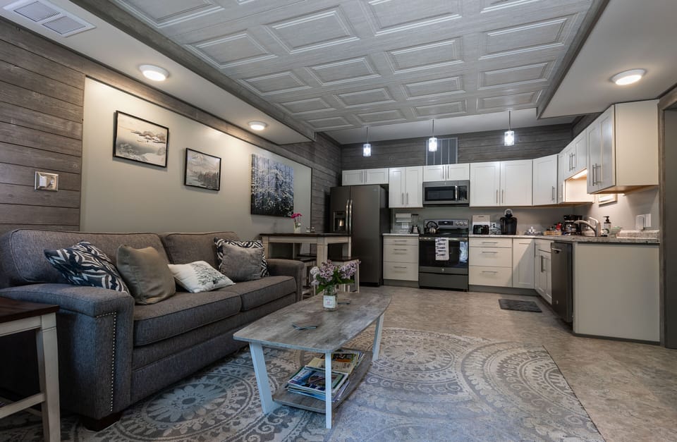 As you enter the Bungalow,  living room & kitchen/dining.   
Photo by Pam Atkins