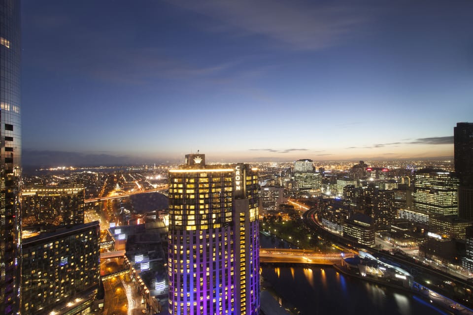 Sunset view looking north west over the city 
