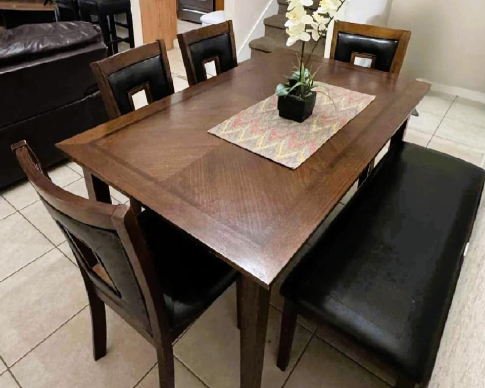 Dining table with 4 chairs and a bench