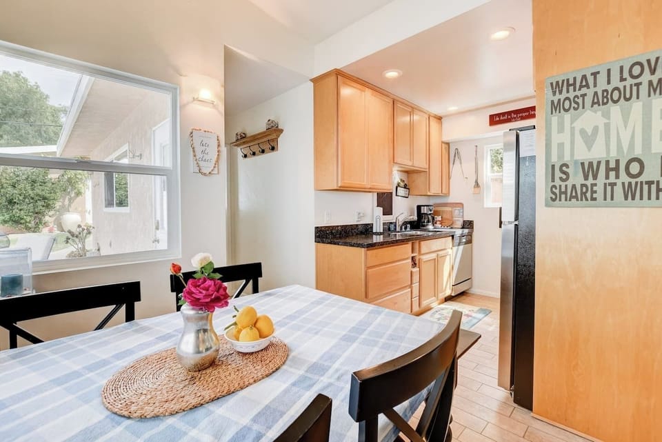 From the dining space to the kitchen.