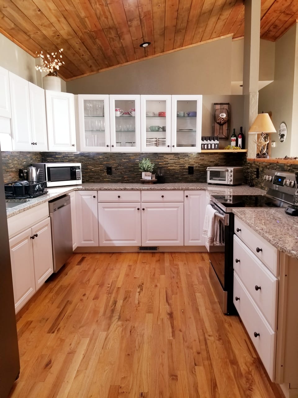 Large kitchen with plenty of counter space.