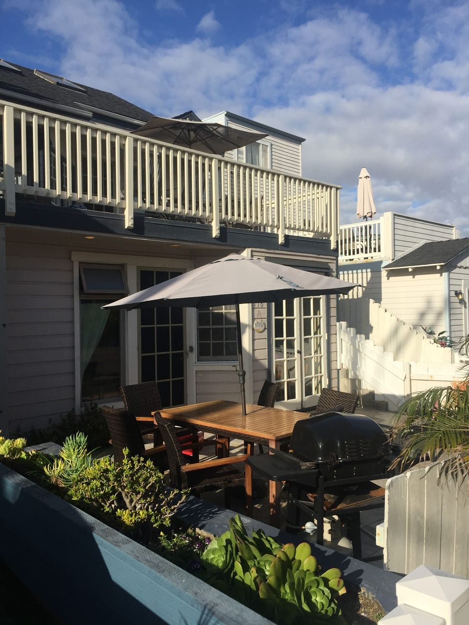 Patio area at sunset.