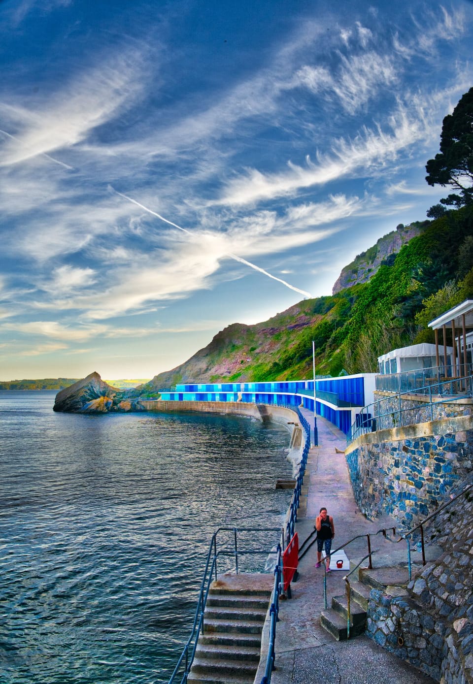 The tide is in on Meadfoot beach.  The cafe opens at 9 a,m, for breakfast.