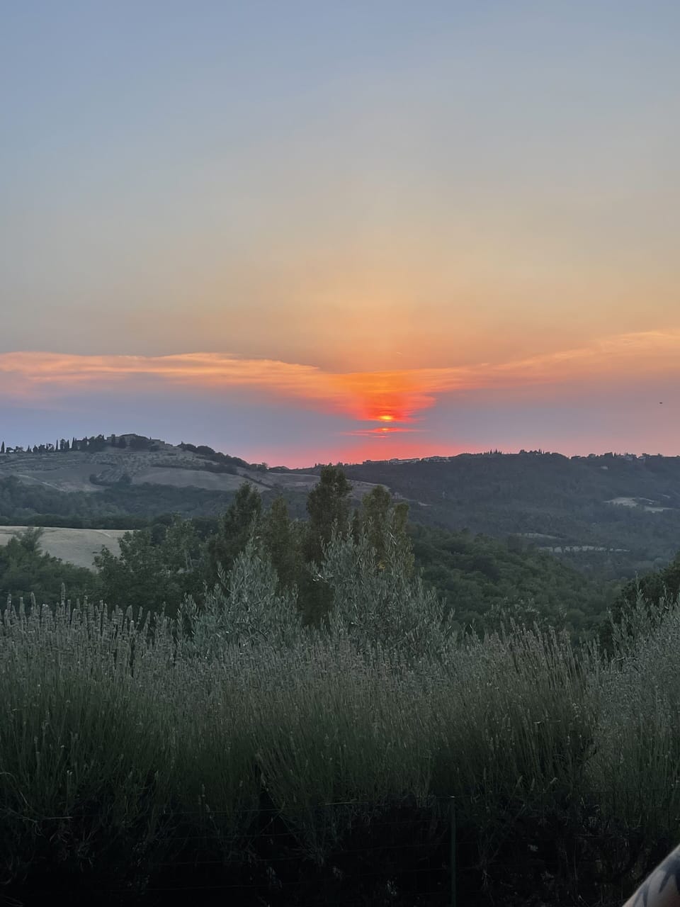Sunset over the valley seen from the terrace