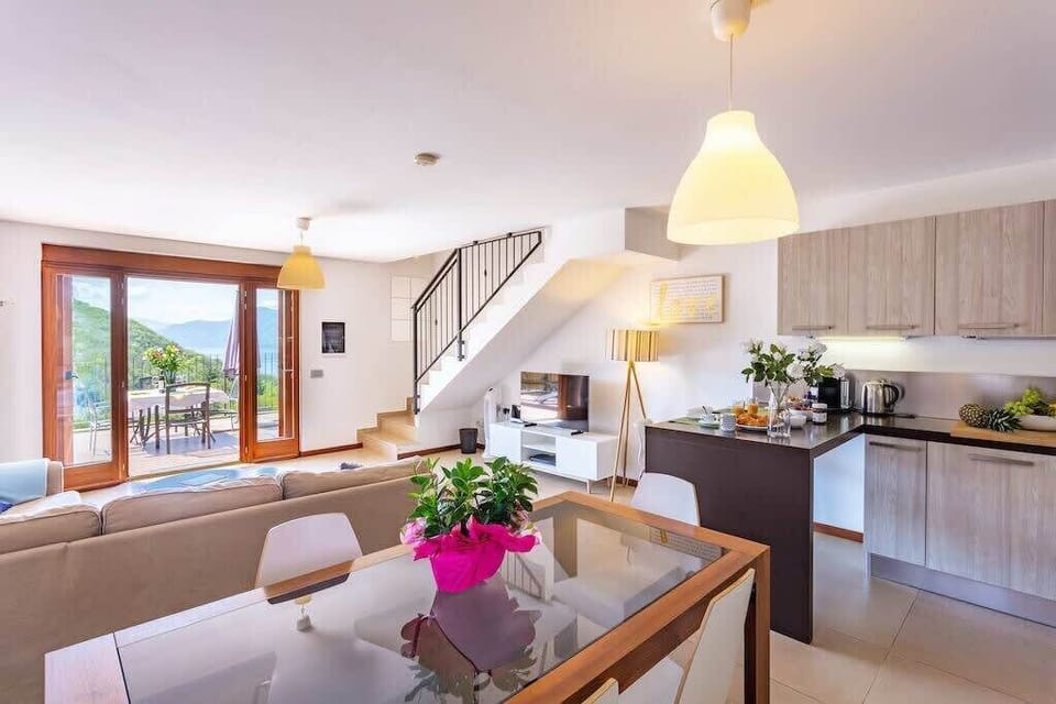 Living area with doors to terrace