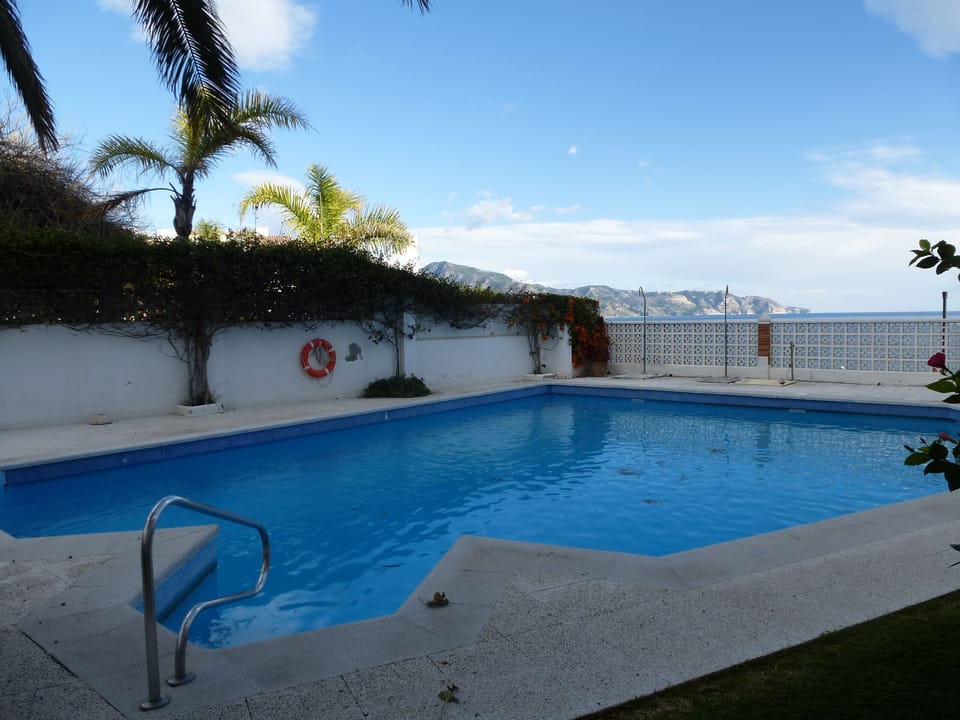 Lovely views. The pool is rarely busy and has table, chairs, loungers etc