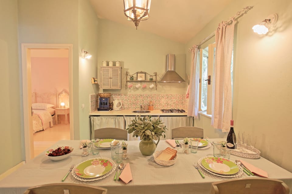 Dining table and kitchen