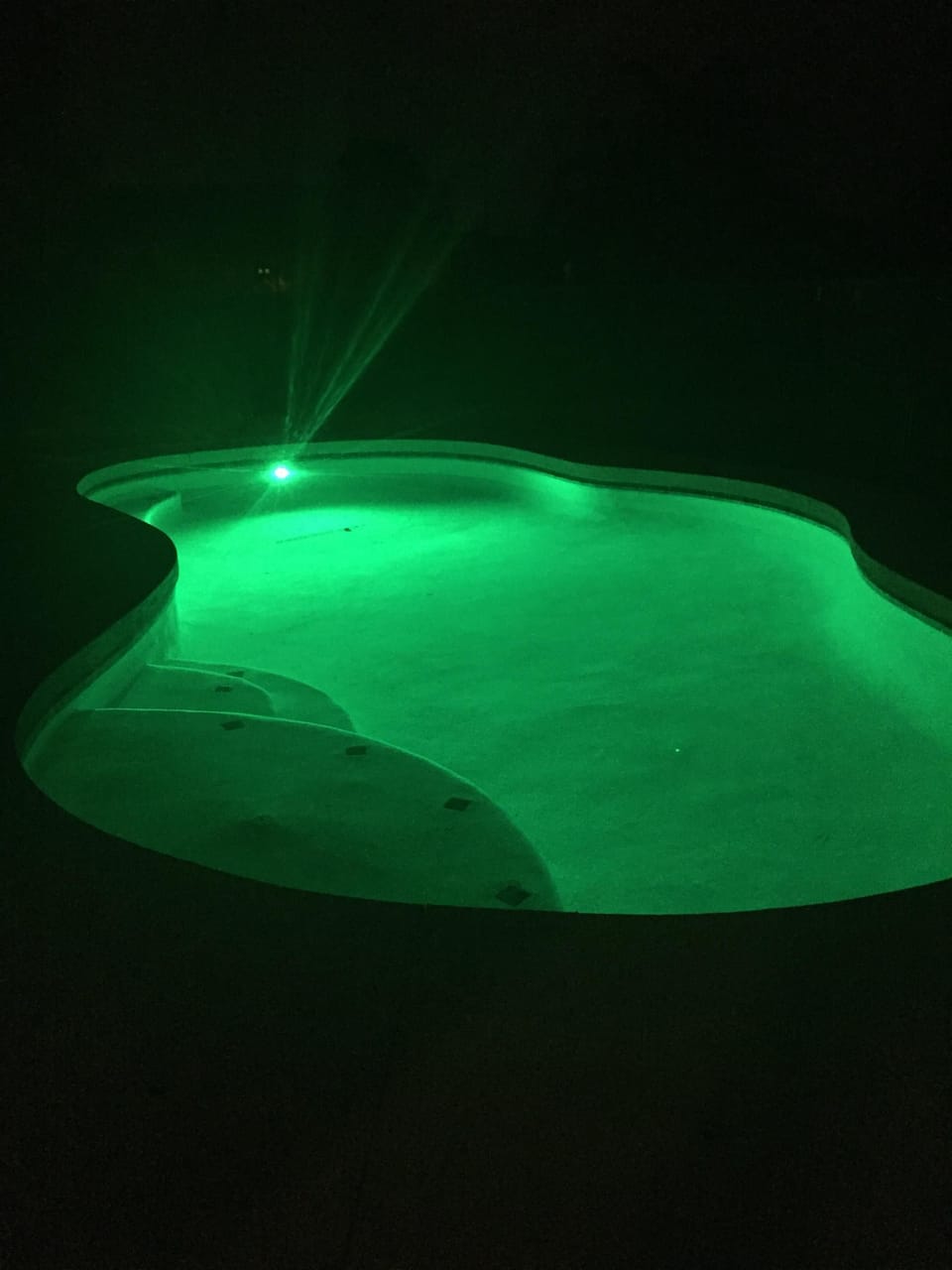 Paradise at night with green LED light. 10 colors to choose. Heated resort pool.
