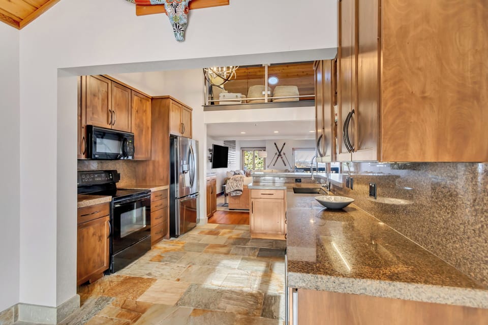 View from dining area into kitchen