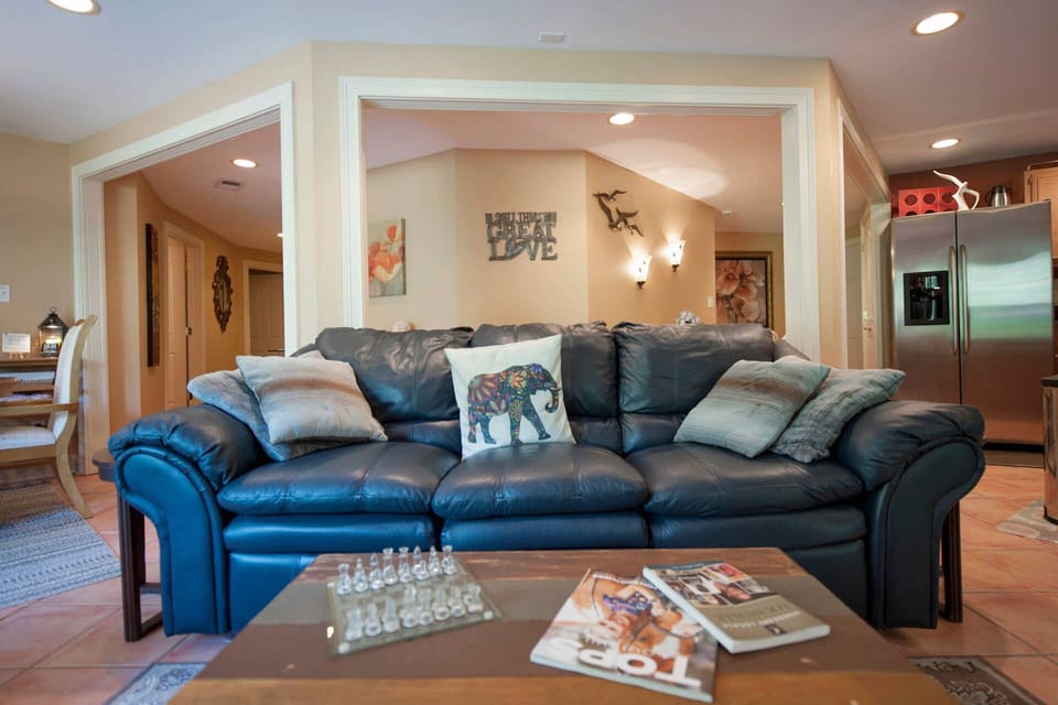 Leather couch, chess, cards, family games and more