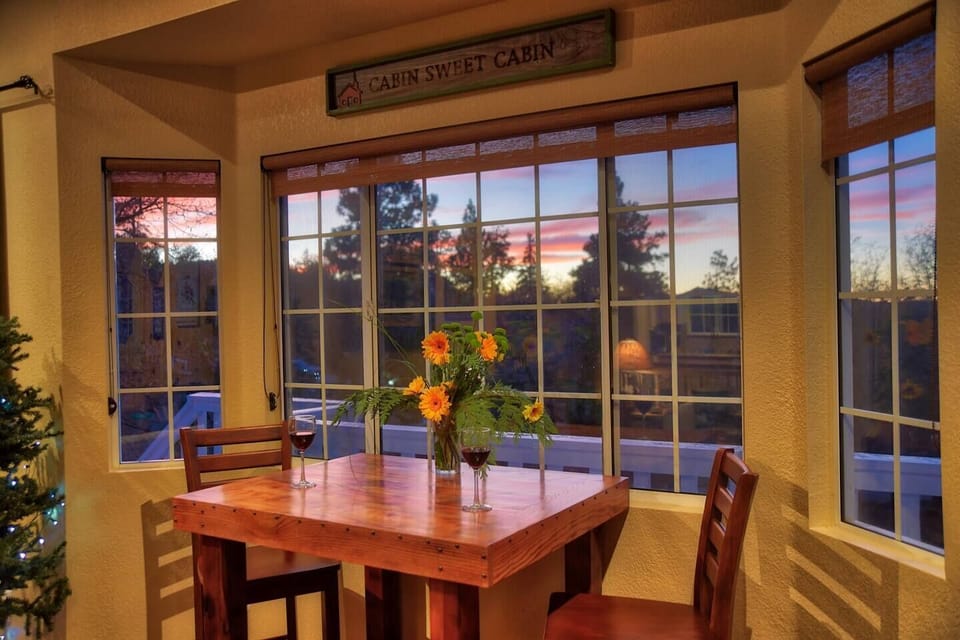 Pub table hand made by the owner for a romantic dinner for two. Spectacular sunsets provided by nature!