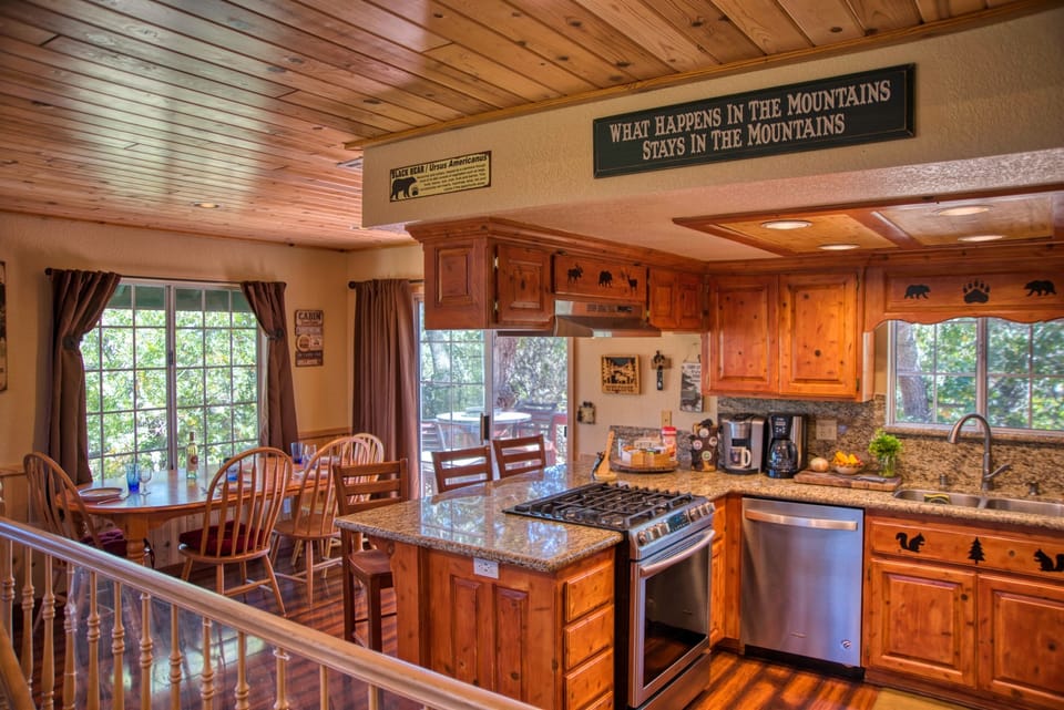 Kitchen and dining table are closely situated