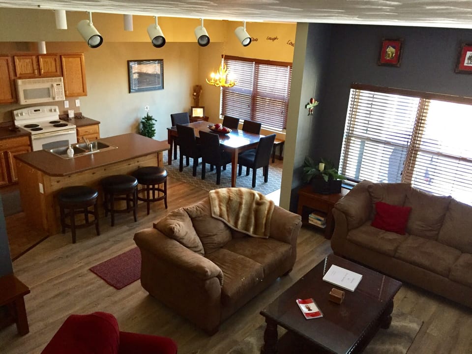 Wide open floor plan with direct access to deck