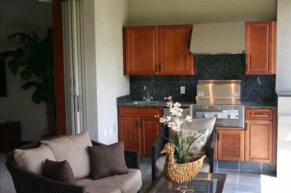Lanai with gas grill, outside fridge and maximum in relaxation.