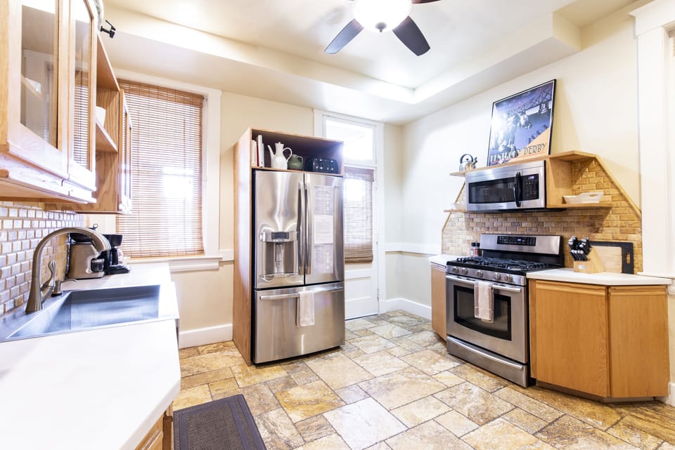 Kitchen with view to back door