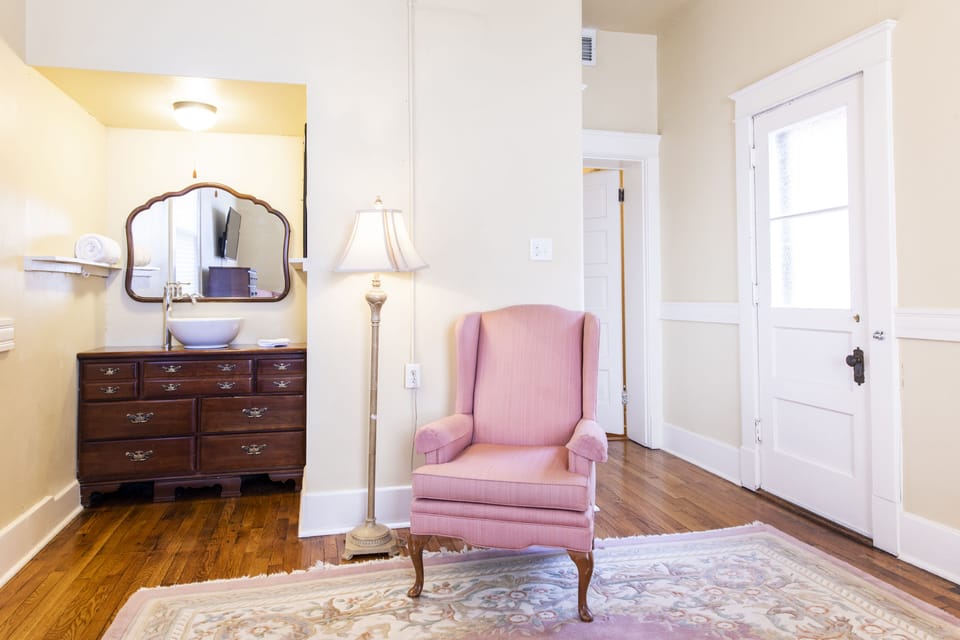Private vanity and door to private deck in bedroom 2