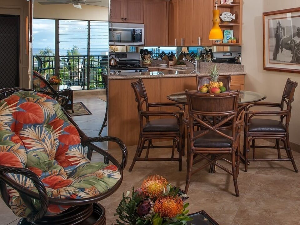Tile floor throughout living and bedroom areas. Two rocking chairs for relaxing.