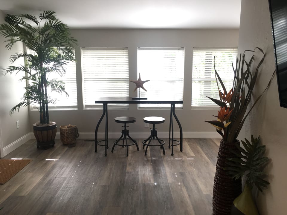 Table in living room with a beautiful view!