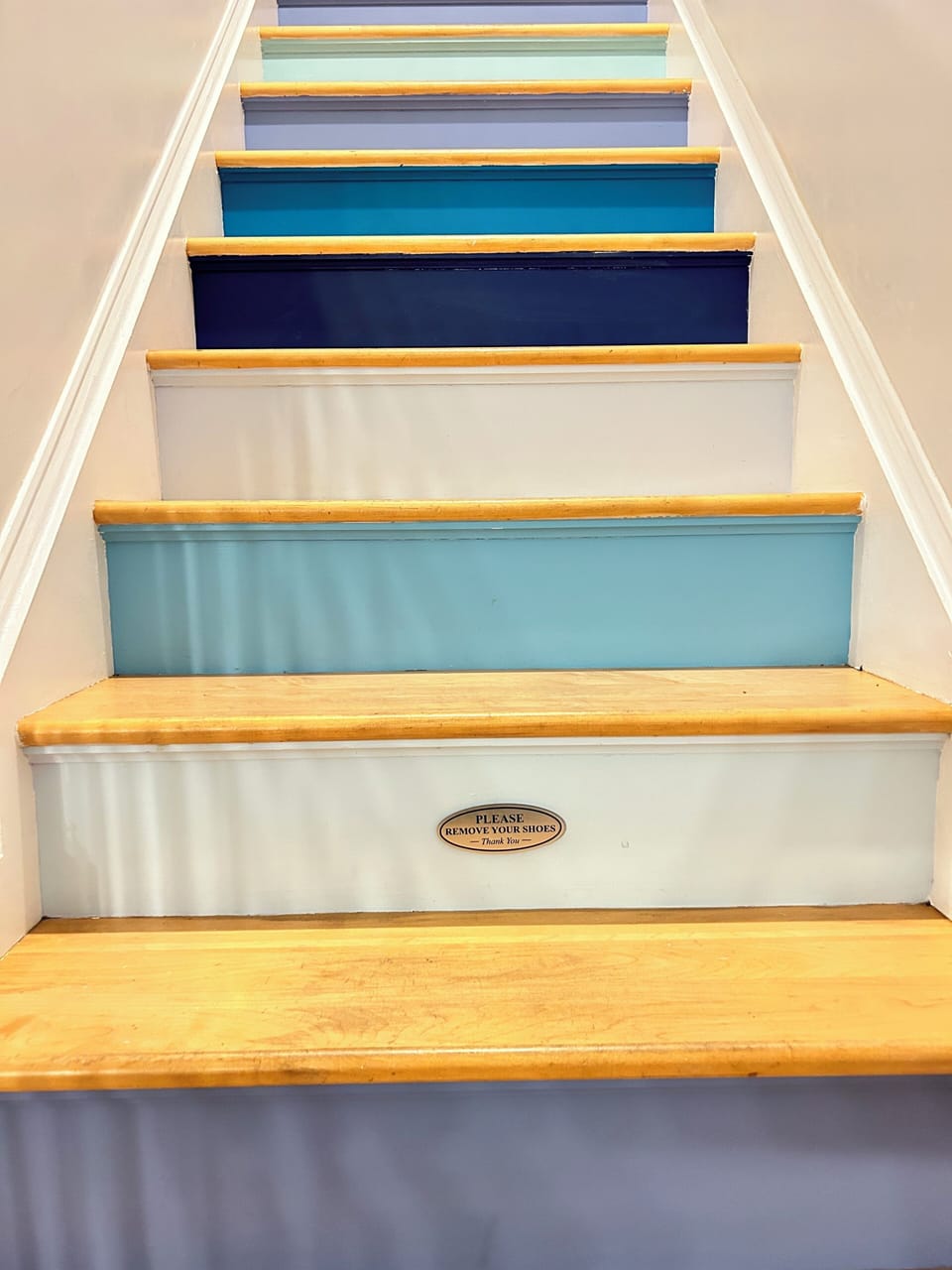 Beachy vibe stairs... no shoes upstairs please!