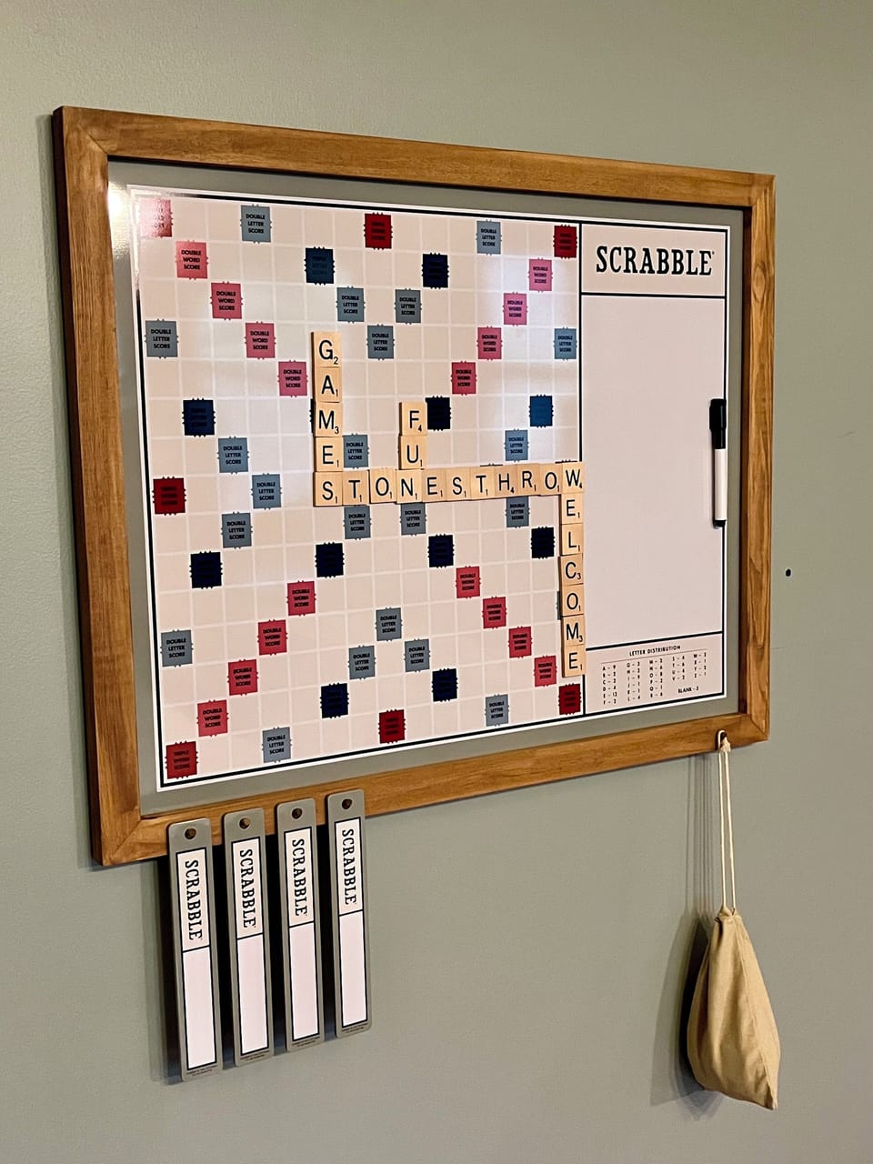 Keep the competition going with our oversized magnetic Scrabble wall