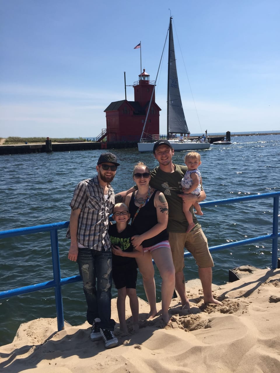 Walk to Big Red Lighthouse at Holland Harbor, 1 mile from our Farmhouse Cottage