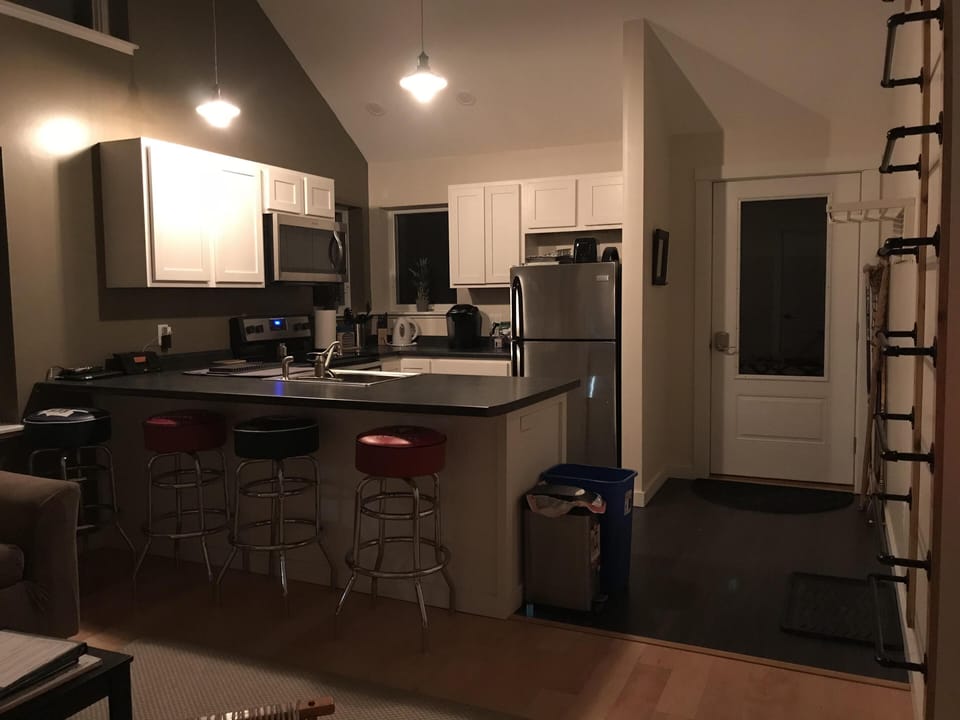 Kitchen in evening with low light