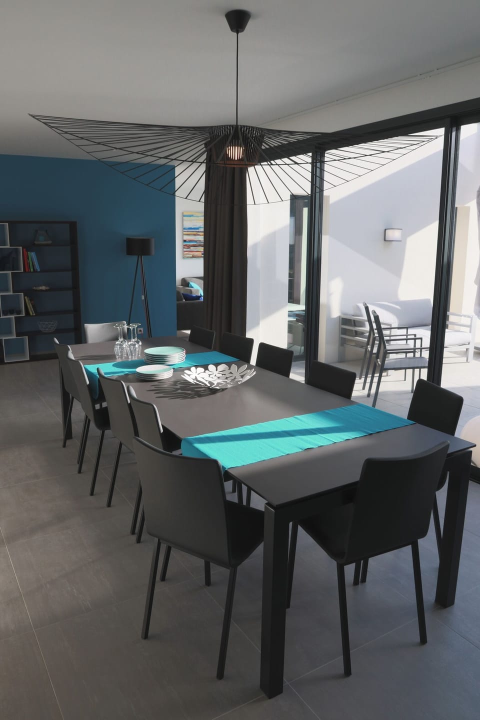 Living area opening onto the terrace and pool