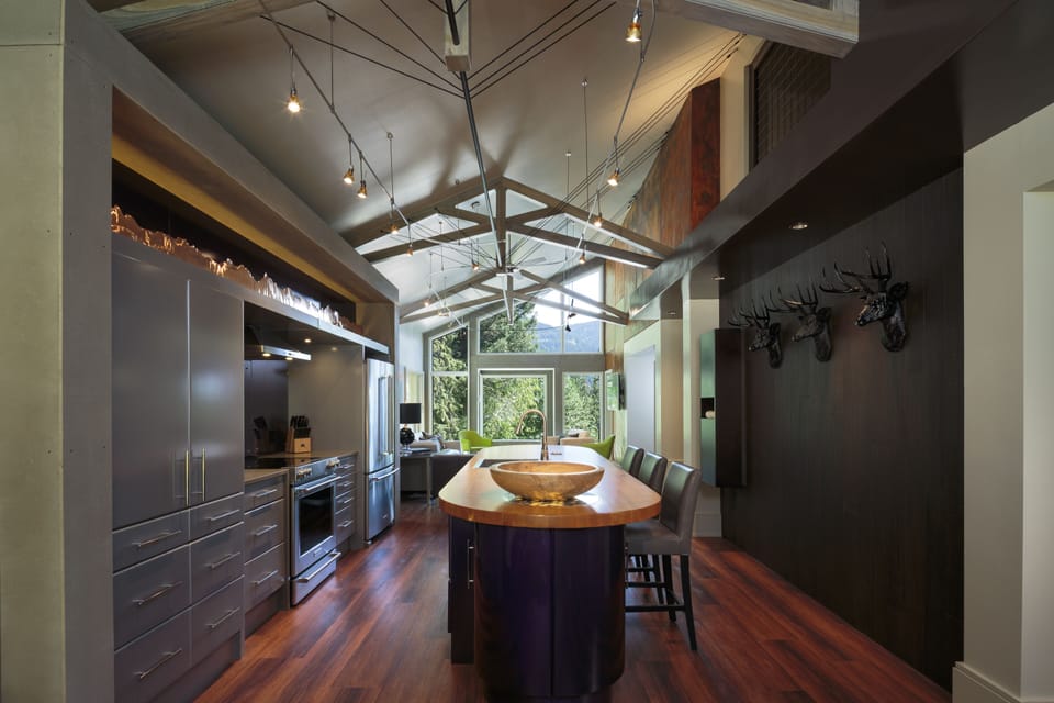 Great Room looking from Media Area thru kitchen to Living Area beyond