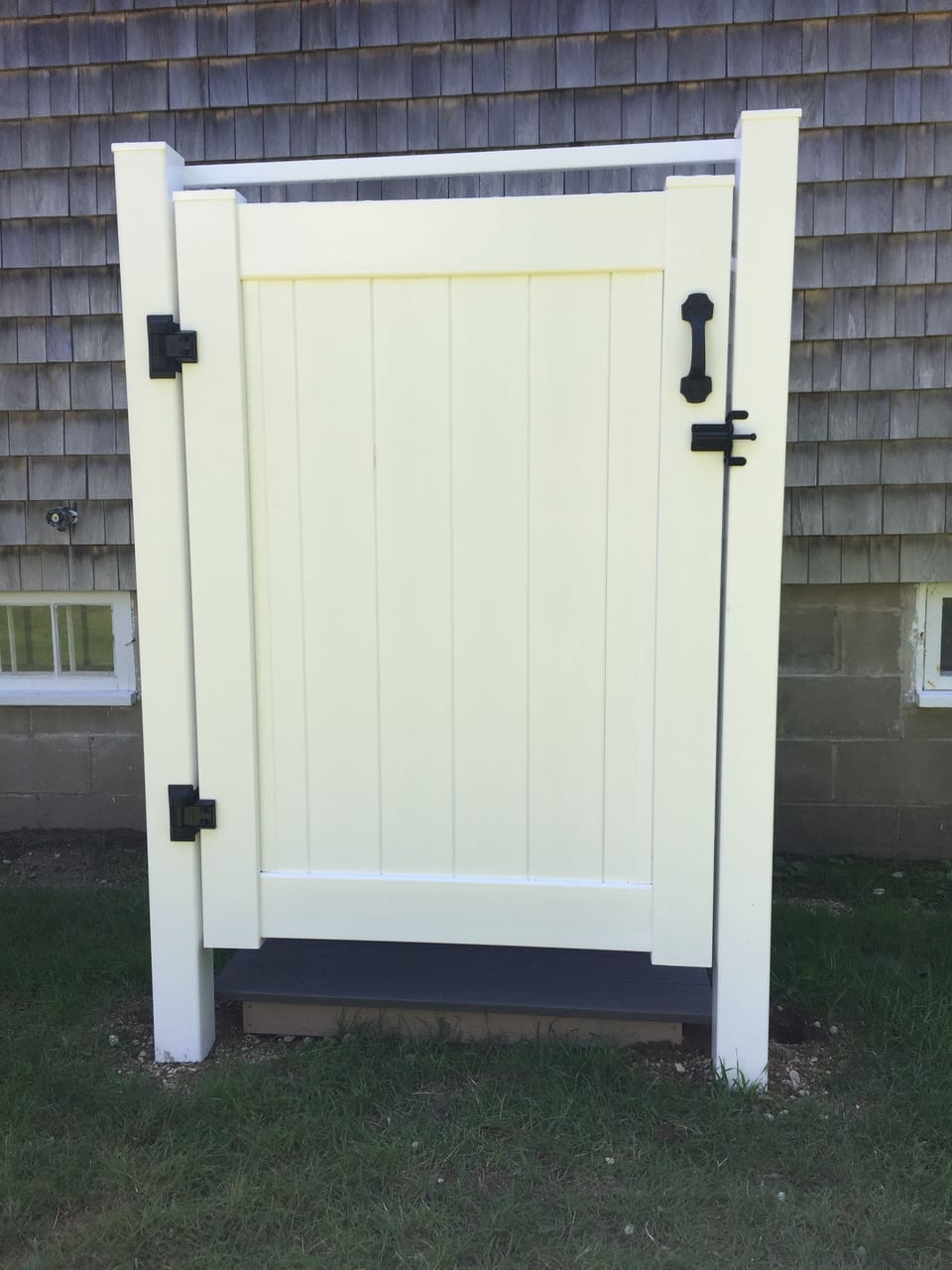 Outdoor shower, ideally placed to enjoy the afternoon sun. Our favorite addition