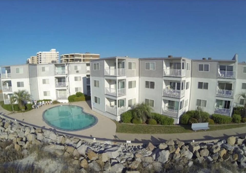 Drone view of Ocean View Villas from the Ocean