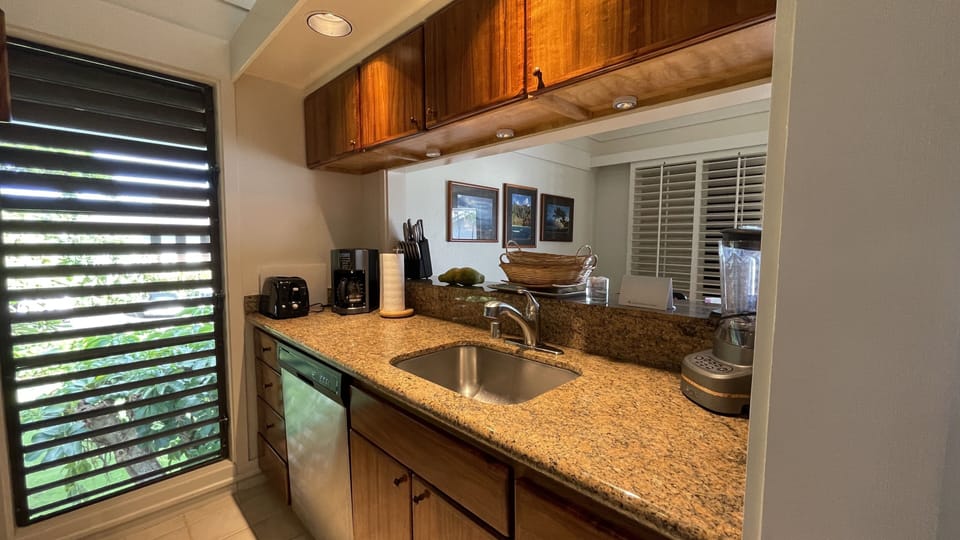 Full kitchen with koa cabinetry