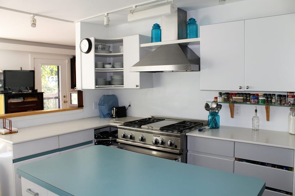 open kitchen, and chefs gas stove and electric oven!