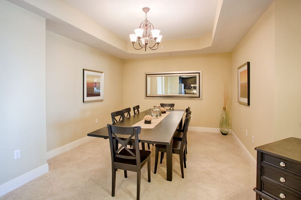 Large dining area accommodates 8 diners comfortably