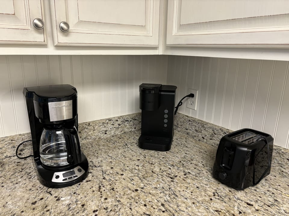 We have a new Keurig and a regular coffee maker for your morning brew.
