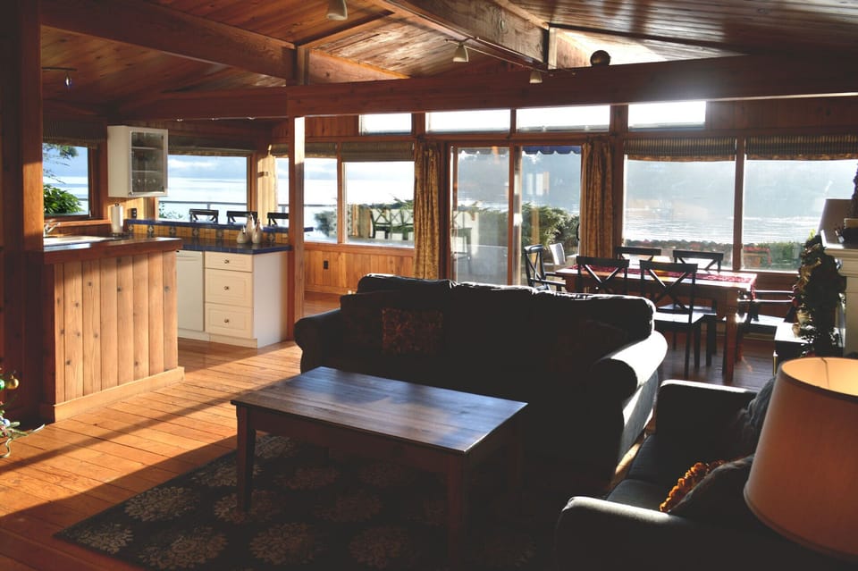 Living room. The living room is open to the kitchen and dining area.